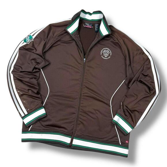 Vintage Quiksilver Track Jacket Brown Full Zip Striped Trim Size XL Y2K Style - Picture 1 of 9